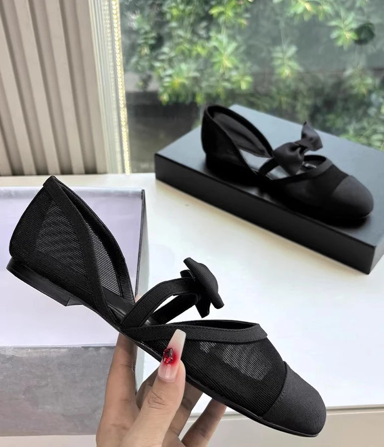 Bow Ballet Shoes 2026 New French Retro Shoes Women's Round Head Shallow Mouth Hollow Flat Shoes