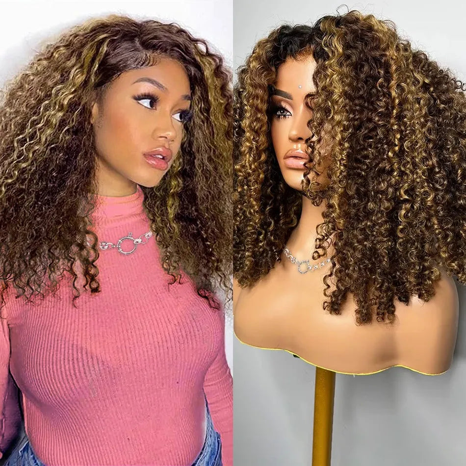 Highlight Honey Blonde Wear And Go Glueless Bob Wig Human Hair Curly Deep Wave Ombre Brown 5X5 Hd Lace Closure Wig 250 Density