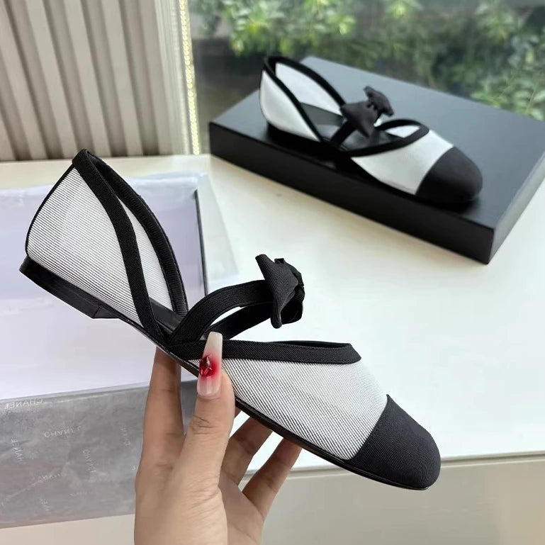 Bow Ballet Shoes 2026 New French Retro Shoes Women's Round Head Shallow Mouth Hollow Flat Shoes