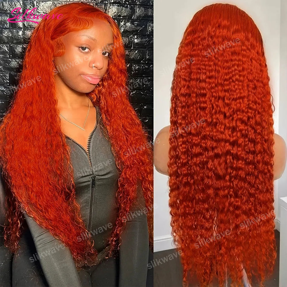 30 Inch #350 Ginger Orange Curly Wigs Human Hair 200 Density 13x6 Hd Lace Front Deep Wave Colored Human Hair Wigs Pre Plucked