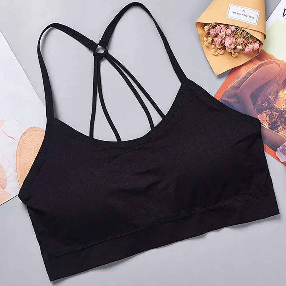 Women's Seamless Sports Crop Top Wide Letter Straps Wireless Back Comfortable Yoga Fitness Workout Activewear