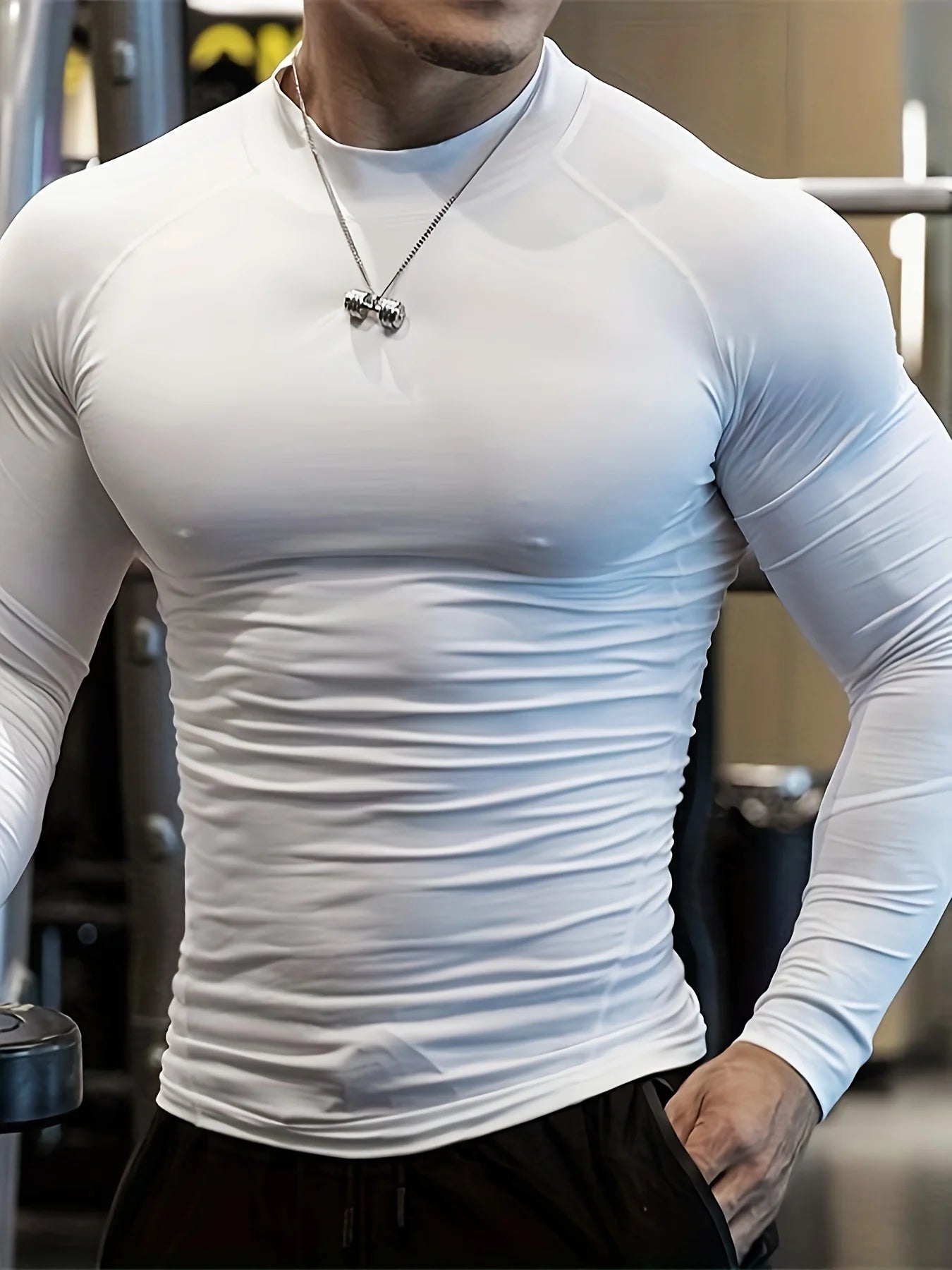 Men Muscle Shirts Turtleneck Long Sleeve Quick Dry Slim Fit for Men Workout Gym Fitness Underwear Tee Shirt