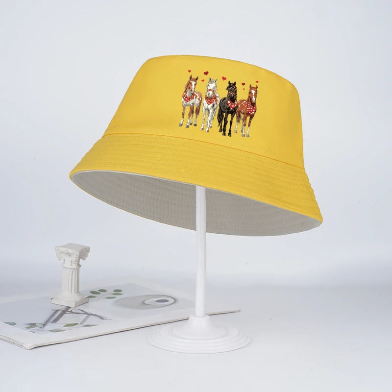 Cute Heart-Printed Pony Fisherman's Hat for Girls Ages 2–6: Soft, Breathable Sun Hat Perfect for Play, Camping, and the Beach
