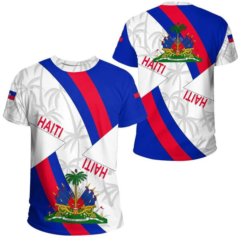 Summer New 3D Printing Caribbean Sea Haiti Flag T Shirt Men Fashion Cool Short Sleeves Women Hawaiian Y2k Tee Shirts Vintage Top