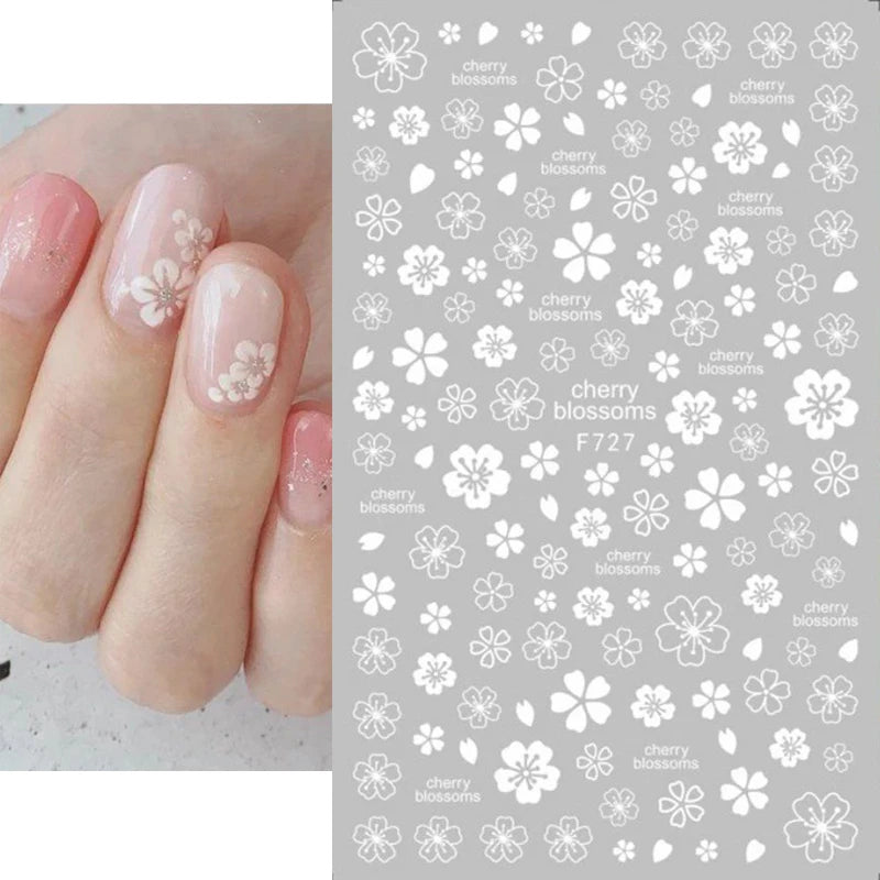 3d Nail Art Decals Grey Dry Florals Watercolor Nuance Flowers Adhesive Sliders Nails Stickers Decorations For Manicures Tips