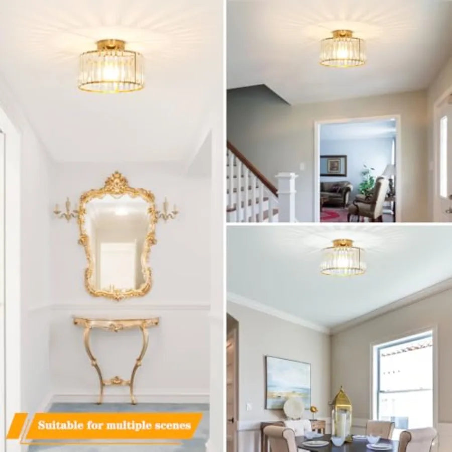 Crystal Ceiling Light Fixture, Modern Semi Flush Mount Ceiling Light, Hallway Lighting Fixtures Chandelier for Kitchen, Close T