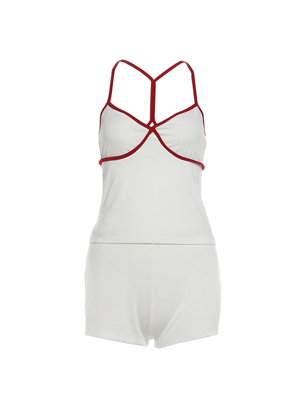 2026 new summer women's clothing pure desire spicy girl V-neck tank top contrasting color casual simple versatile shorts set INS