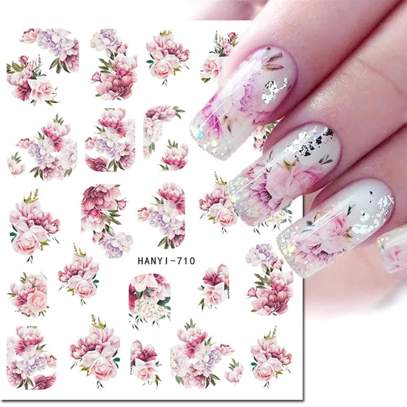 3d Nail Art Decals Grey Dry Florals Watercolor Nuance Flowers Adhesive Sliders Nails Stickers Decorations For Manicures Tips