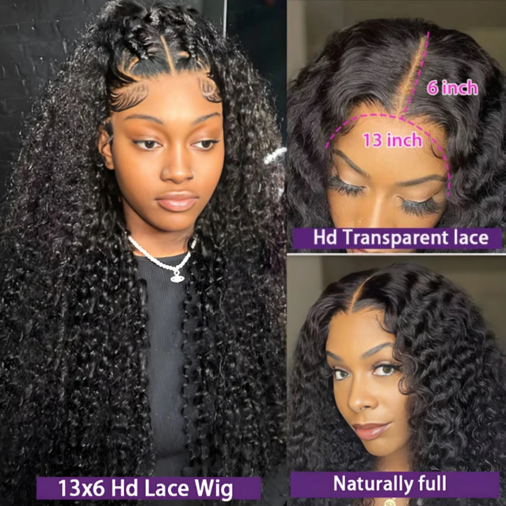 Deep Wave Wig Natural 200% Density 46 Inch 13x4 13x6 Transparent HD Lace Frontal Wig Human Hair Pre Plucked Remy Hair Women Wigs