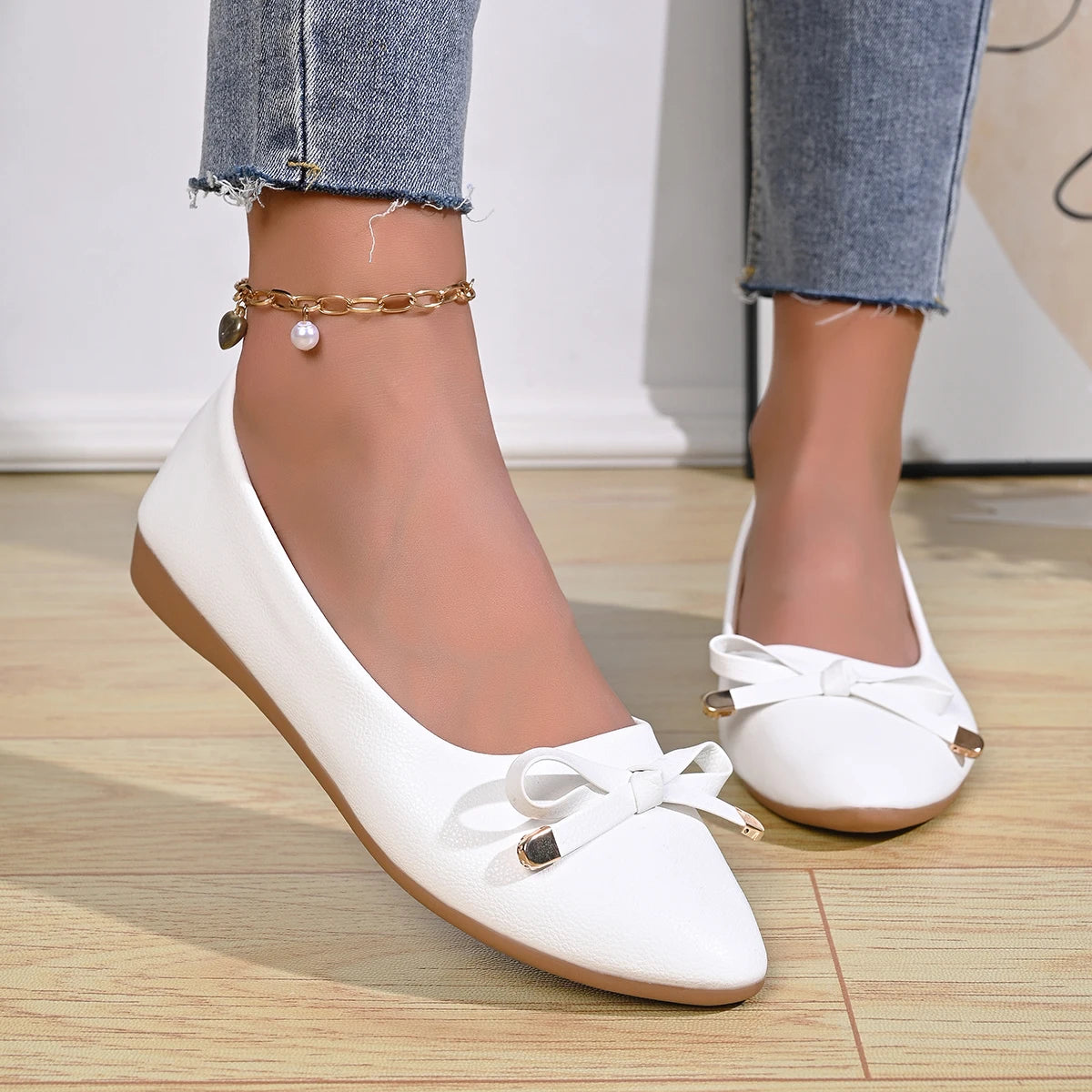 Bow Shallow Mouth Soft Sole Comfortable Leather Shoes Women's New Wedge Single Shoes