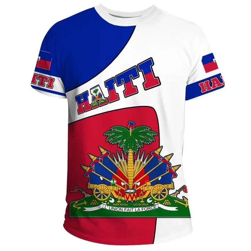 Summer New 3D Printing Caribbean Sea Haiti Flag T Shirt Men Fashion Cool Short Sleeves Women Hawaiian Y2k Tee Shirts Vintage Top