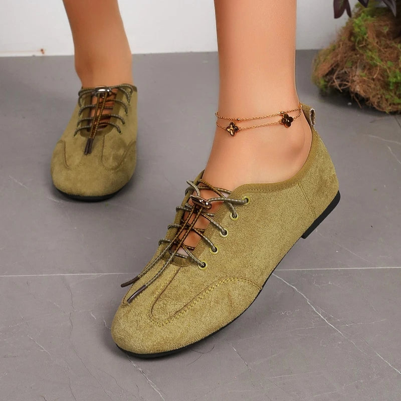 2026 Summer New Lace-up Flats Fashion Round Toe Deep Mouth Soft Sole Comfortable Low Top Shoes