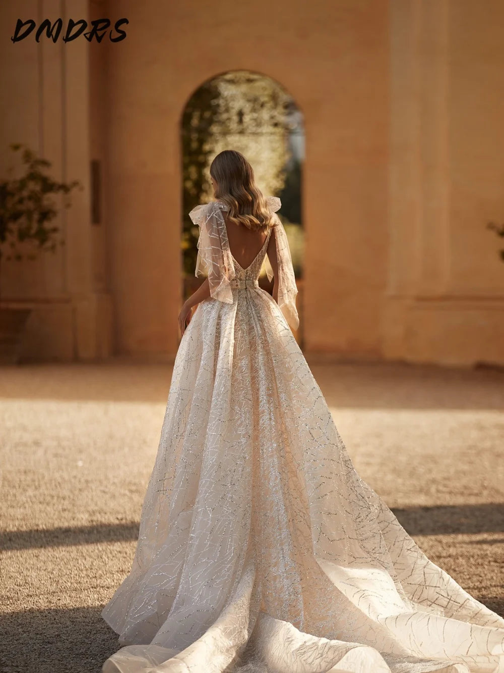 Sexy Deep V Neck Wedding Dress 2026 Charming Shiny Sleeveless Bridal Gown Elegant Removable Floor-Length Gown Customized