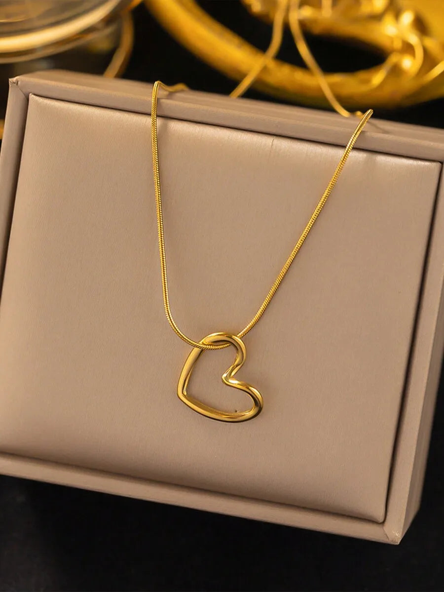 Hollow Heart Pendant Necklace For Women, Simple Clavicle Chain, Stainless Steel, Daily Wear Gift