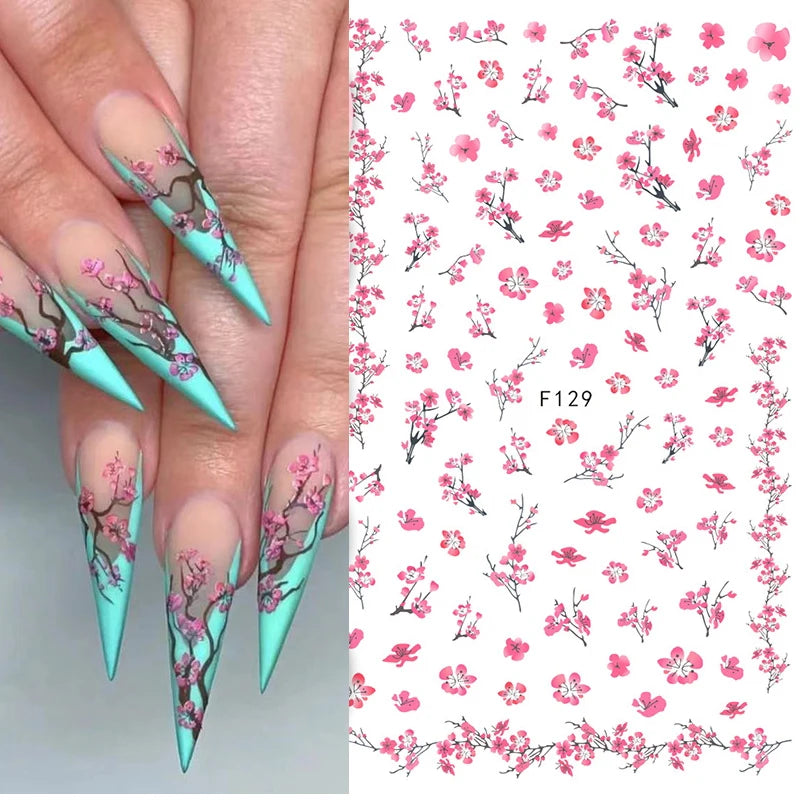 3d Nail Art Decals Grey Dry Florals Watercolor Nuance Flowers Adhesive Sliders Nails Stickers Decorations For Manicures Tips