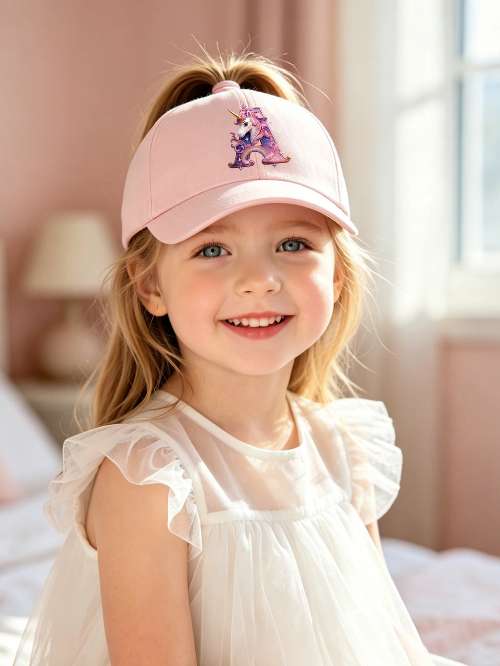 1pc pink baby hat  Adjustable Youngsters' Baseball Cap with A-Z letter Rainbow Unicorn - Breathable Sun Hat for Boys and Girls A
