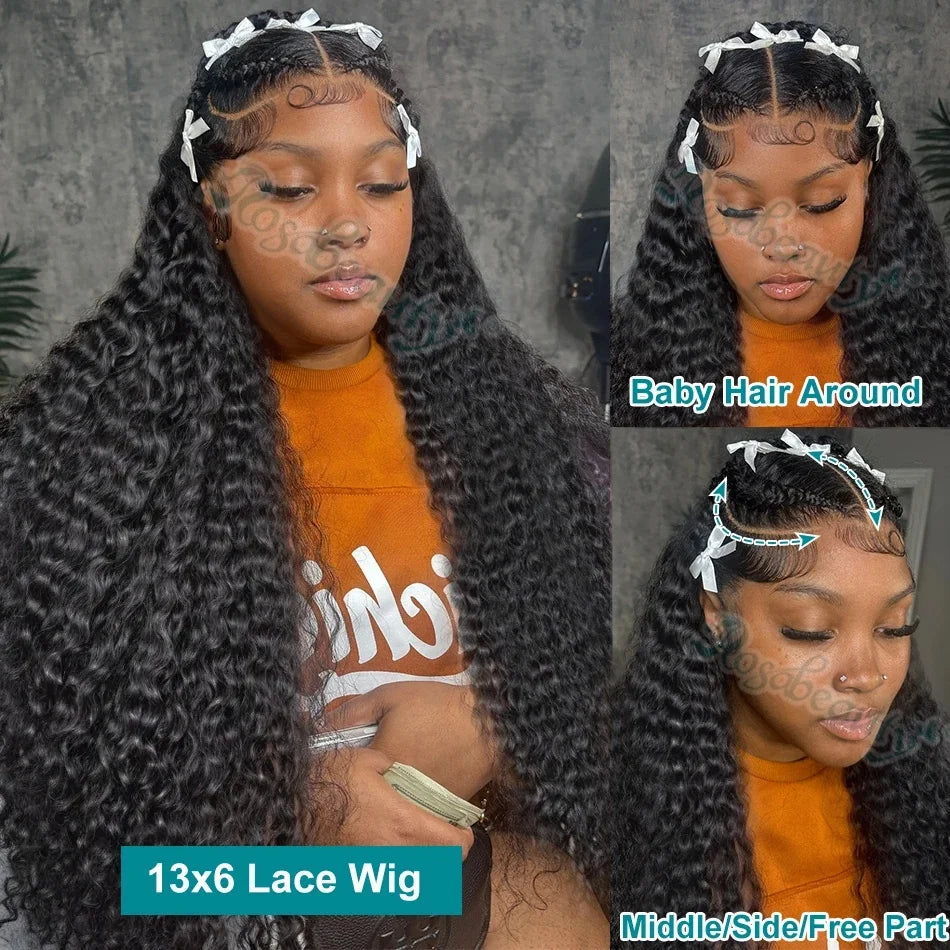 200 Density Water Wave Transparent Lace Frontal Wig 13x6 Hd 44 Inch Water Wave Pre Plucked Lace Frontal Wig For Black Women Hair