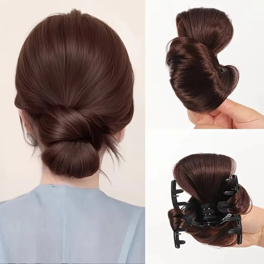 Naturally Synthetic Hair Bun Wig Fluffy Texture Natural Look Ponytail Extension Clip-on Clip-on Wig Quick Styling