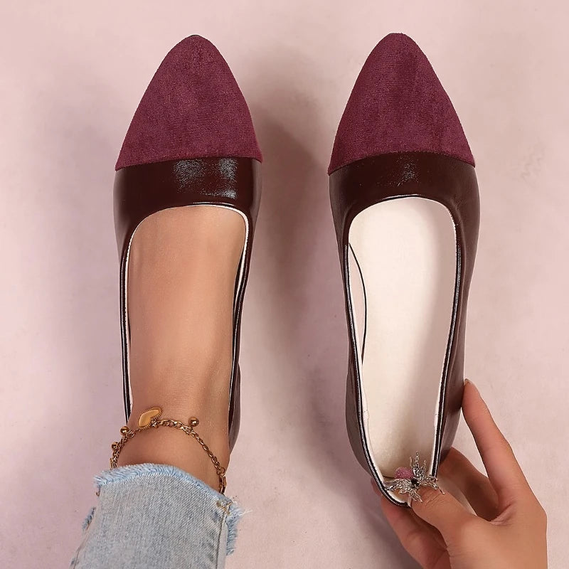 Pointed Toe Flat Shoes Women Solid Patchwork Slip on Shoes Casual Breathable Ballet Flats Daily  Comfort Loafers Shoes