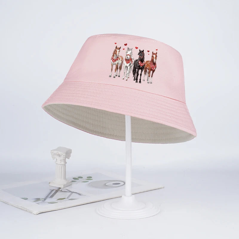 Cute Heart-Printed Pony Fisherman's Hat for Girls Ages 2–6: Soft, Breathable Sun Hat Perfect for Play, Camping, and the Beach