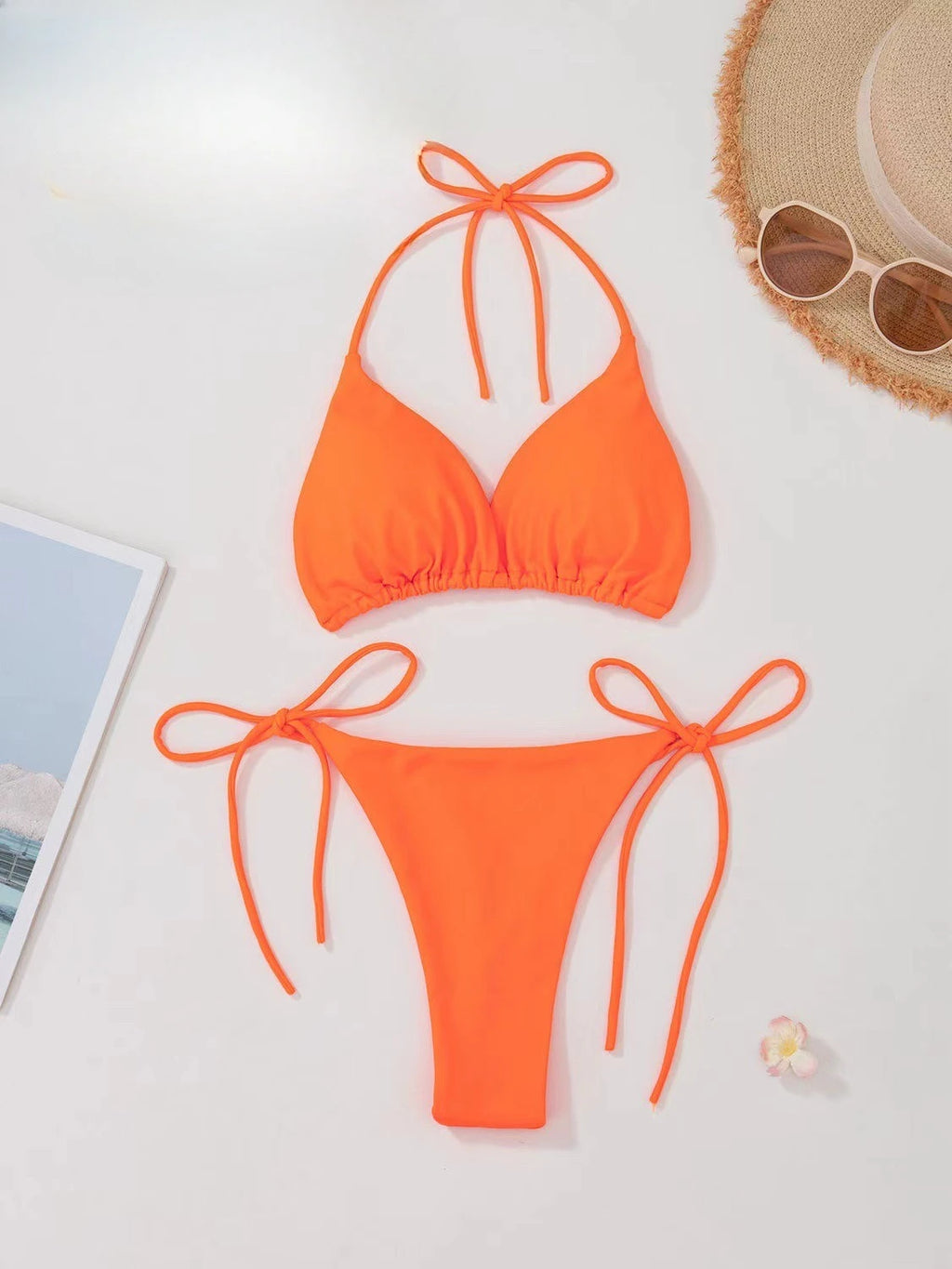 New European and American Pure Color Sexy Tied Rope Spicy Girl Temperament Women's Fashionable Bikini Swimsuit Bright Color