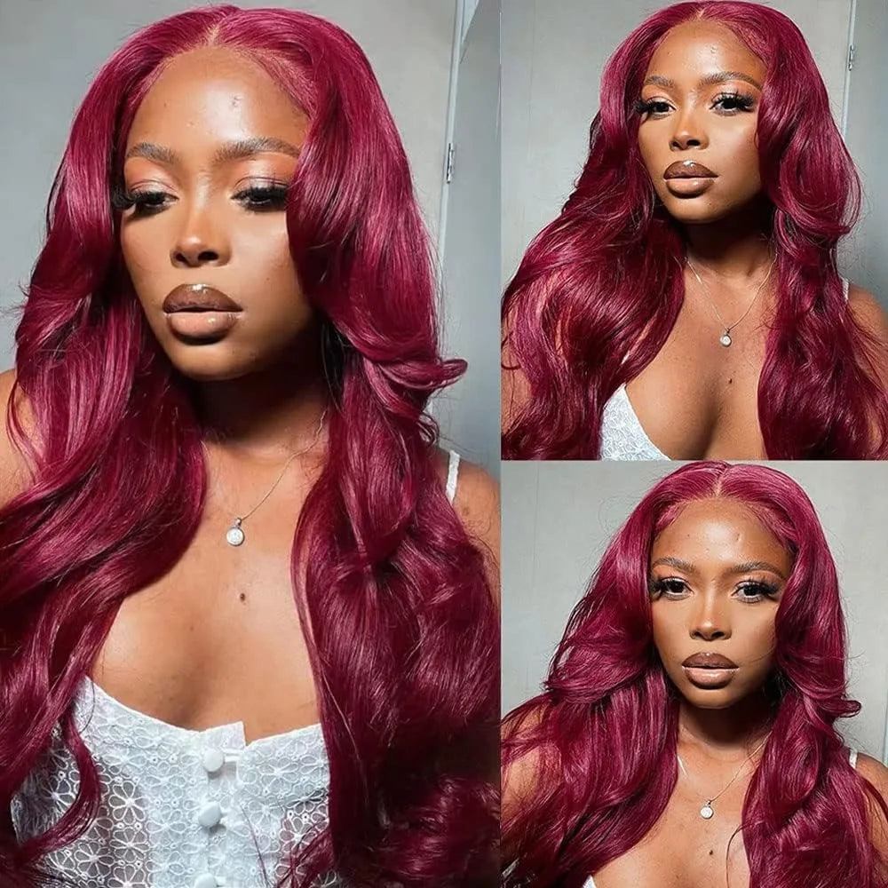 99J Burgundy 200% Density Body Wave Brazilian 13x4 Lace Front Human Hair Wigs For Women 40 Inch 13x6 Lace Frontal Human Hair Wig