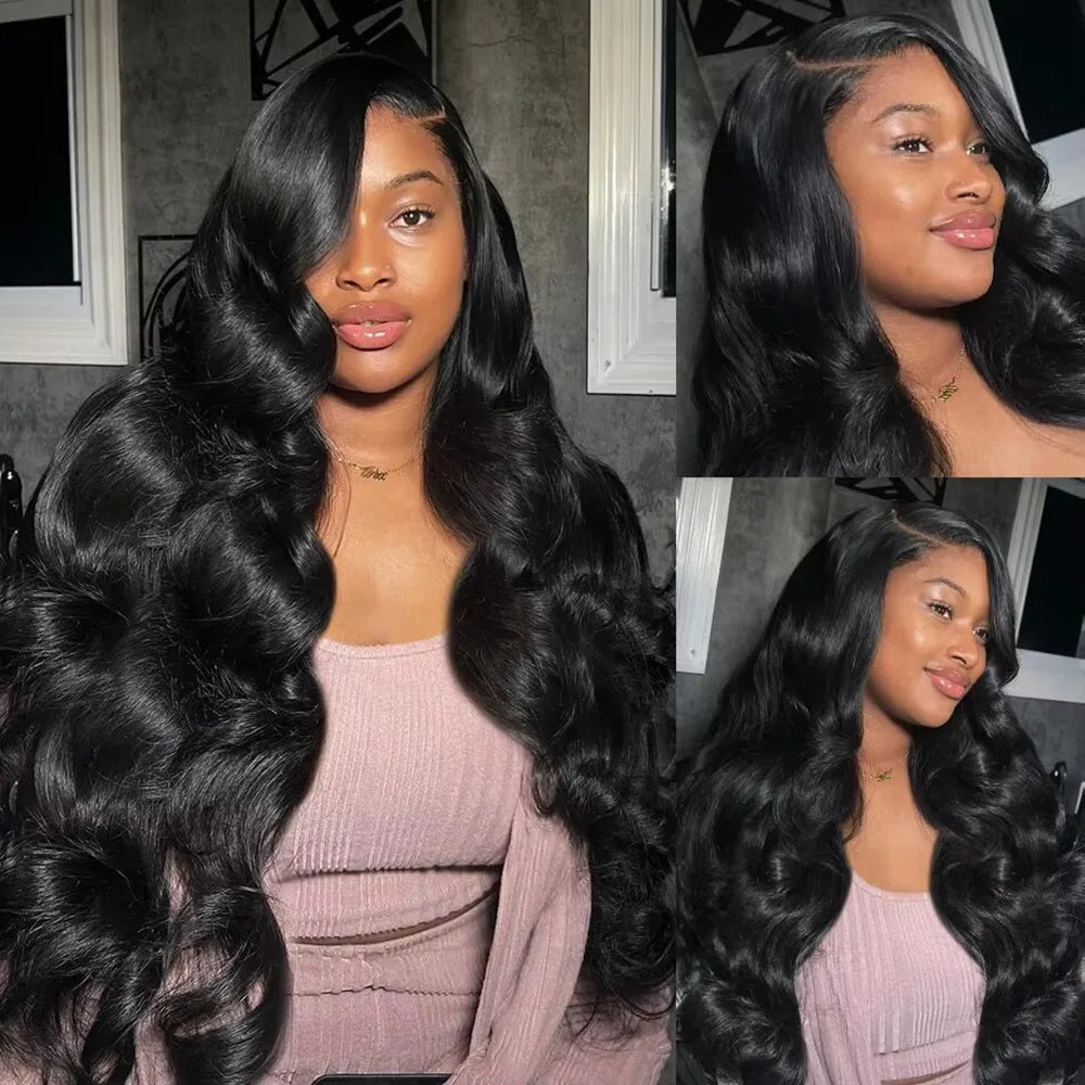 13x6 HD Lace Frontal Wig 46 Inch Body Wave #1B Natural Black Human Hair 200 Density Pre Plucked Natural Hairline Ready To Wear