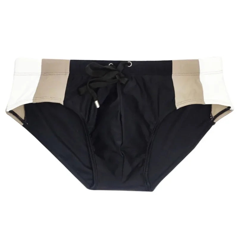 2025Men's side color matching triangle swimming trunks tethered close-fitting fashion trendy men's beach briefs men's UXH332