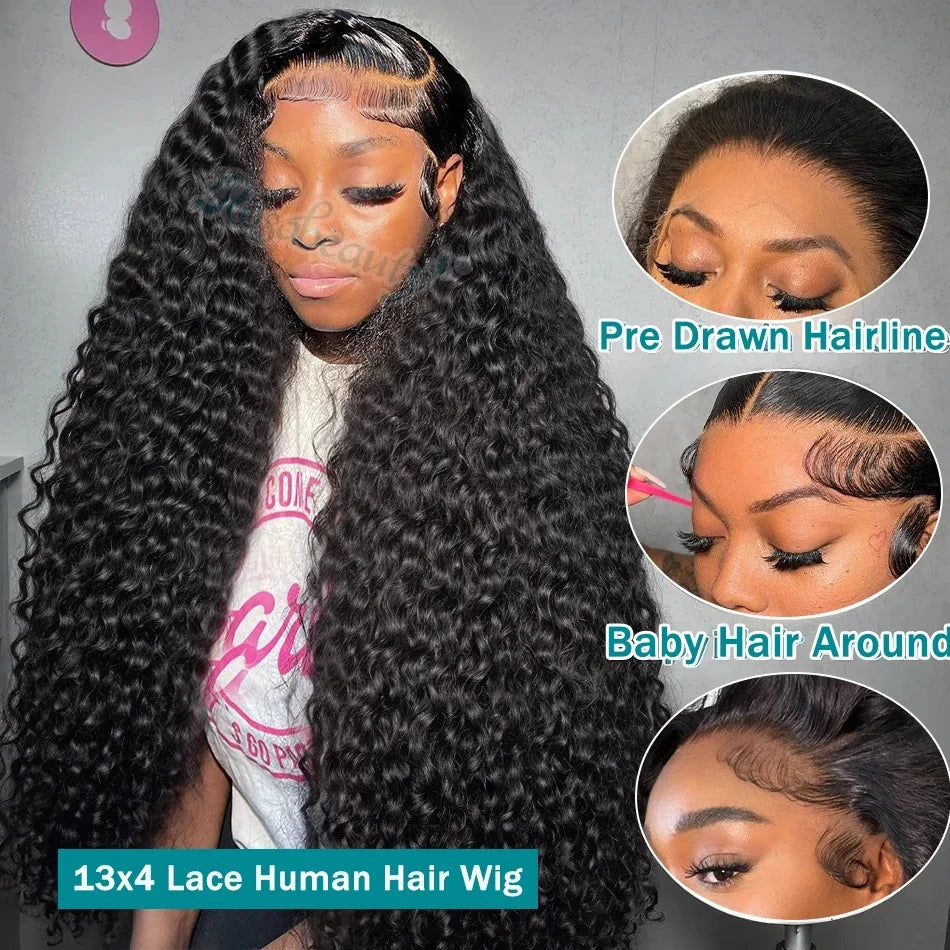 200 Density Water Wave Transparent Lace Frontal Wig 13x6 Hd 44 Inch Water Wave Pre Plucked Lace Frontal Wig For Black Women Hair