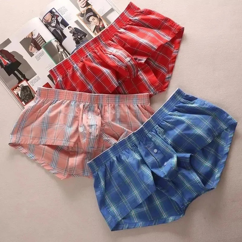 MENS SEXY COTTON SHORTS HOME COMFORT CHECKERED FIT TRUNKS Mens Sexy Underwear Langerie Briefs Short Clothes Clothing Homewear