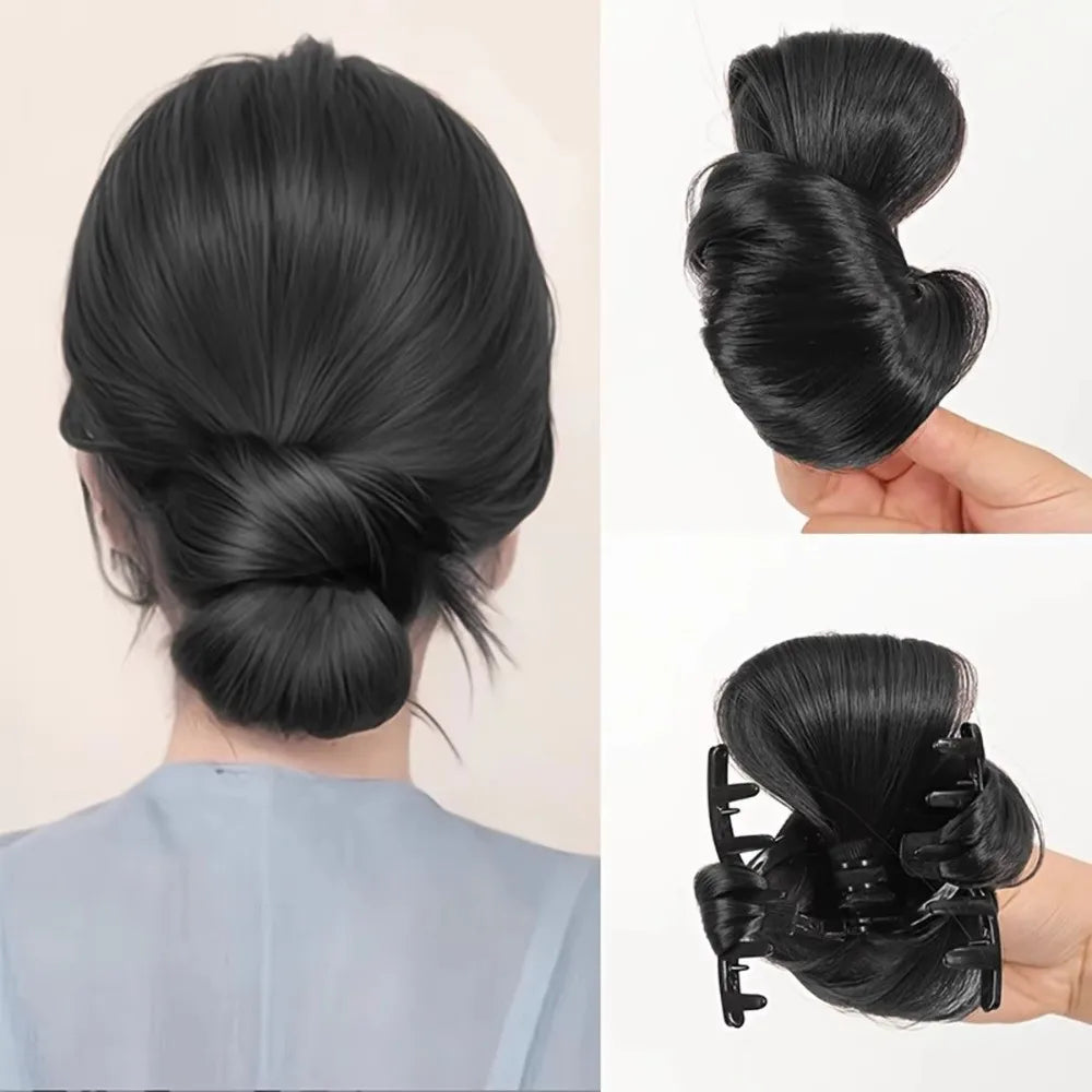Naturally Synthetic Hair Bun Wig Fluffy Texture Natural Look Ponytail Extension Clip-on Clip-on Wig Quick Styling