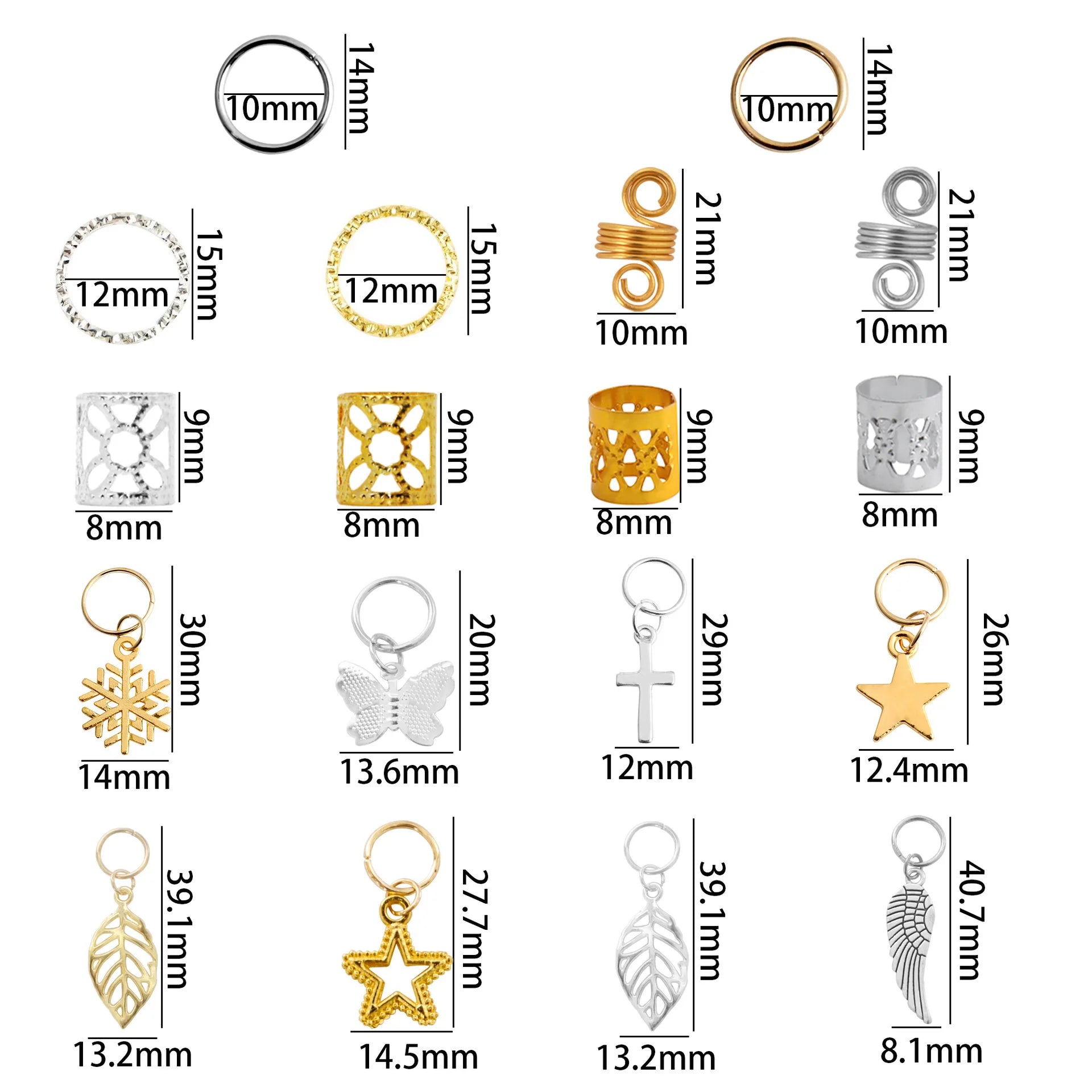 Gold Plated Dreadlock Extension Rings Kit Alloy Hair Braid Pendant Charms for DIY Wig Accessories Home Party