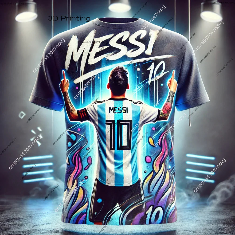 New arrival Football Tshirt Boy/Men 3D Messi Pattern Summer Breathable Sports Short Sleeve Argentina Football Special Jersey Kit