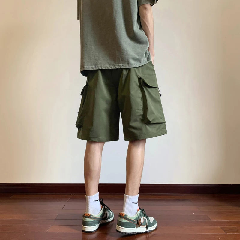 Street Functional Hip Hop Loose Pocket Jacket Pants Men Outdoor Workwear Shorts Straight Sport Five Shorts Underwear