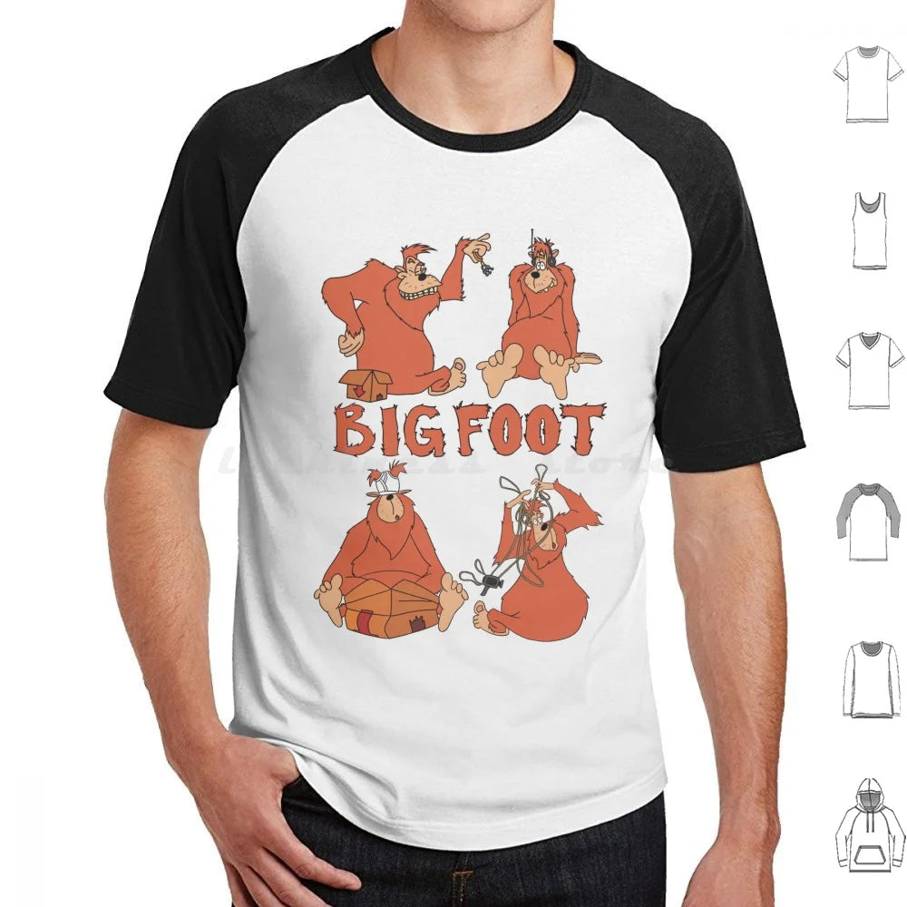 Bigfoot T Shirt Big Size 100% Cotton Bigfoot Sasquatch A Movie Cartoon Toon Retro Throwback 90s Headphones Keys Underwear Video