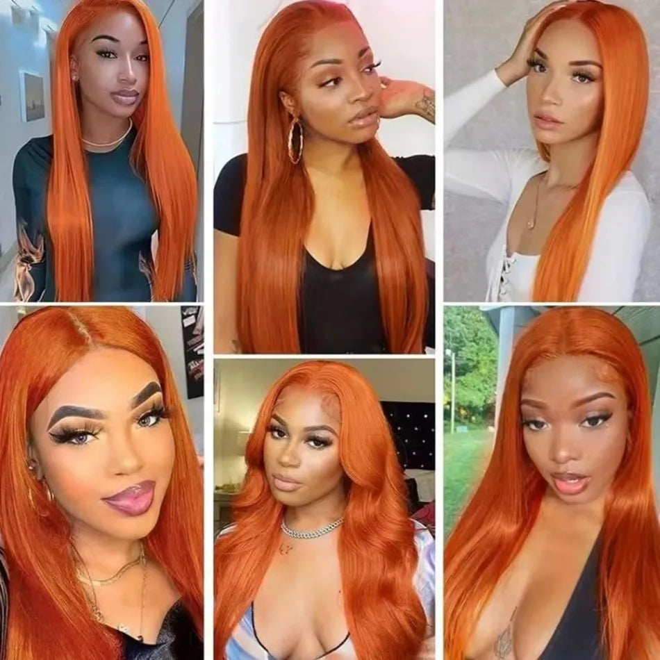 Ginger Orange Straight 13X6 Hd Lace Front Human Hair Wig 13X4 220 Density 36 Inch Wigs #350 Colored Pre Plucked Brazilian Wigs