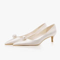 2026 New Luxury Designer White Satin Wedding Bridal Shoes Pearl High Heels Daily Fashion High Heels