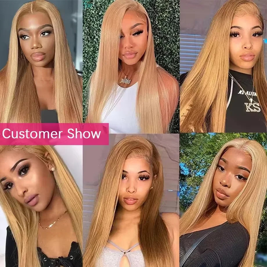 200 Density 27 Honey Blonde Colored Lace Front Wig 13X6 Hd Lace Frontal Wigs Straight Human Hair Wigs Preplucked Brazilian Hair