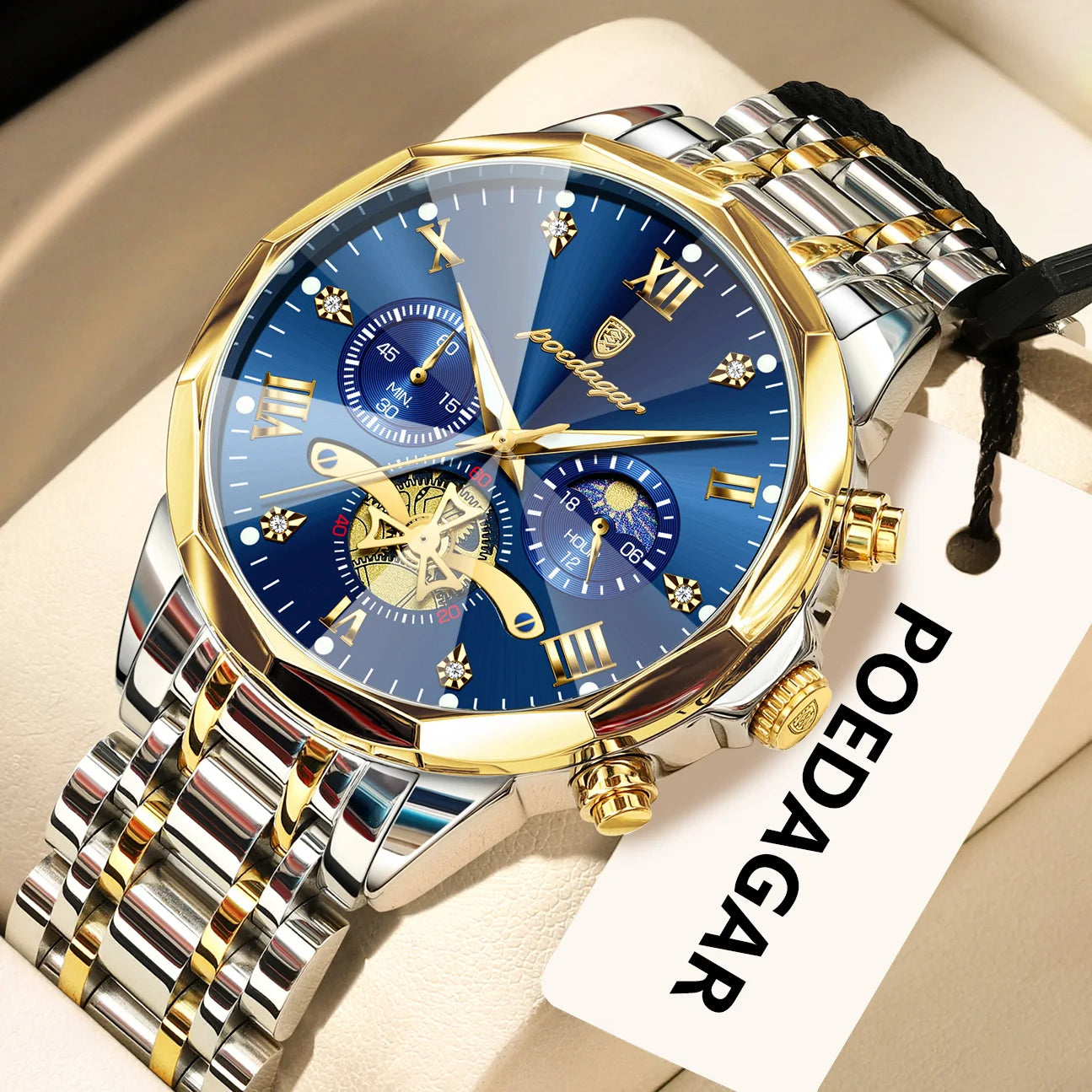 POEDAGAR Exquisite Business Men Watch Waterproof Luminous Chronograph Luxury Man Watches Stainless Steel Men's Quartz Wristwatch