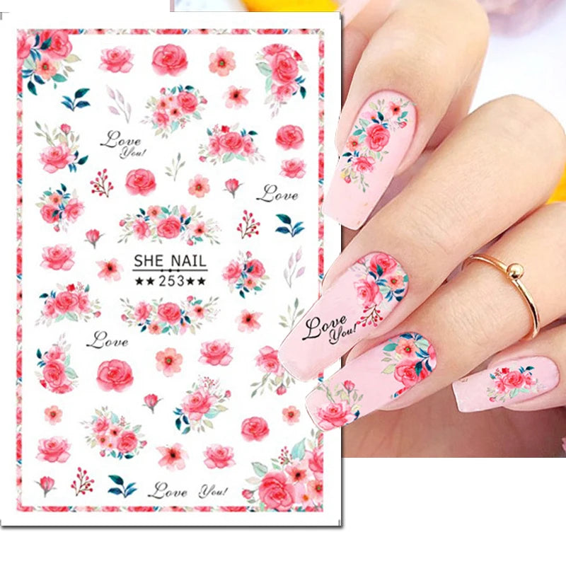 3d Nail Art Decals Grey Dry Florals Watercolor Nuance Flowers Adhesive Sliders Nails Stickers Decorations For Manicures Tips