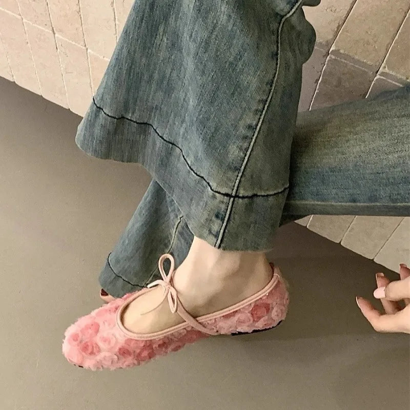 Gentle New Chinese Rose Mesh Mary Jane Shoes 2026 Spring and Summer New Bow Soft Sole Shoes