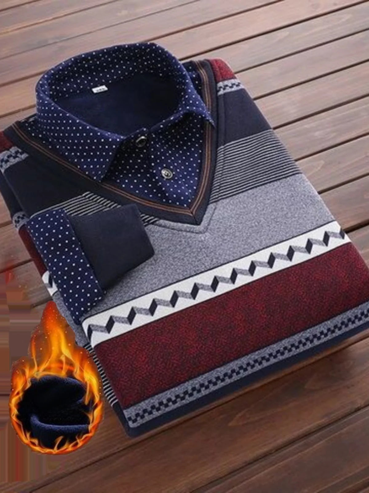 Thiened Fce Warmth Underwear irt Collar Slim Fit Dad Base irt Fake Two-Piece Design Winter Season Long Sve Knitwear