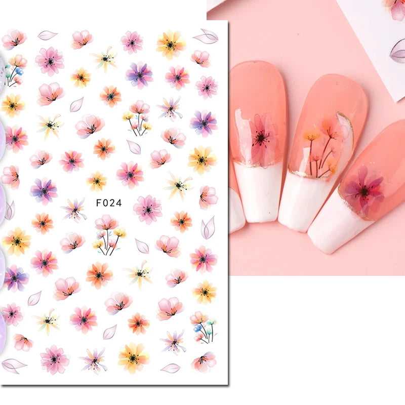 3d Nail Art Decals Grey Dry Florals Watercolor Nuance Flowers Adhesive Sliders Nails Stickers Decorations For Manicures Tips