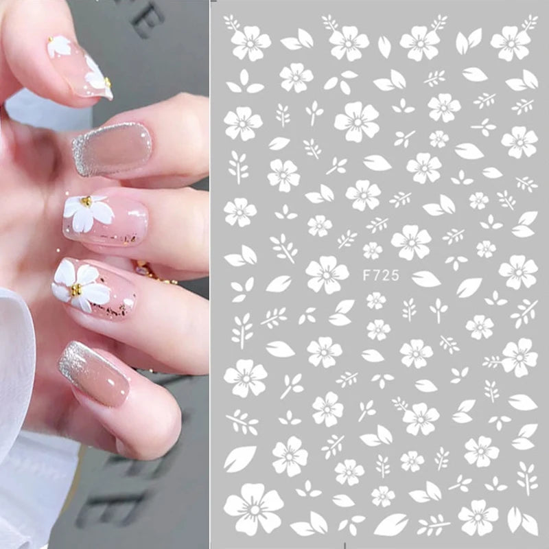 3d Nail Art Decals Grey Dry Florals Watercolor Nuance Flowers Adhesive Sliders Nails Stickers Decorations For Manicures Tips