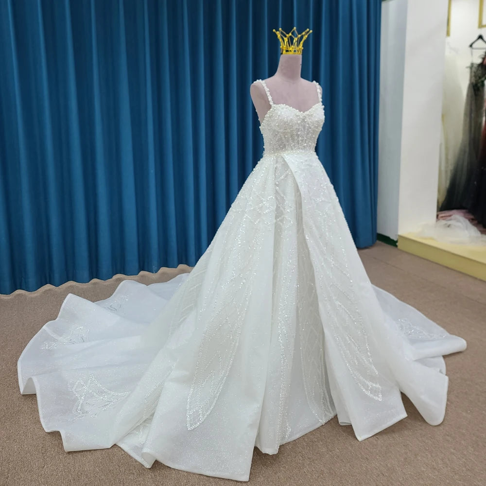 Brand New Classic Wedding Dress Customize Elegant Wedding Spaghetti Straps Floor-Length Organza Zipper Vestidos De Novia LSSM006