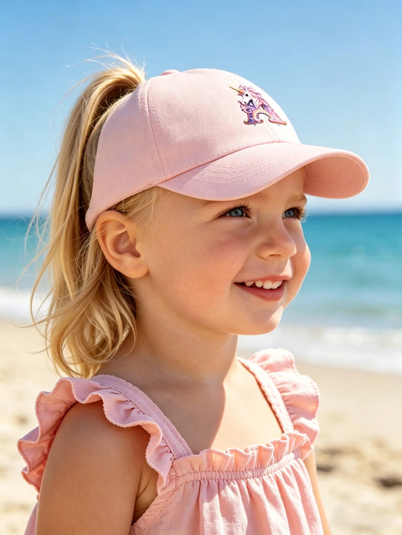 1pc pink baby hat  Adjustable Youngsters' Baseball Cap with A-Z letter Rainbow Unicorn - Breathable Sun Hat for Boys and Girls A