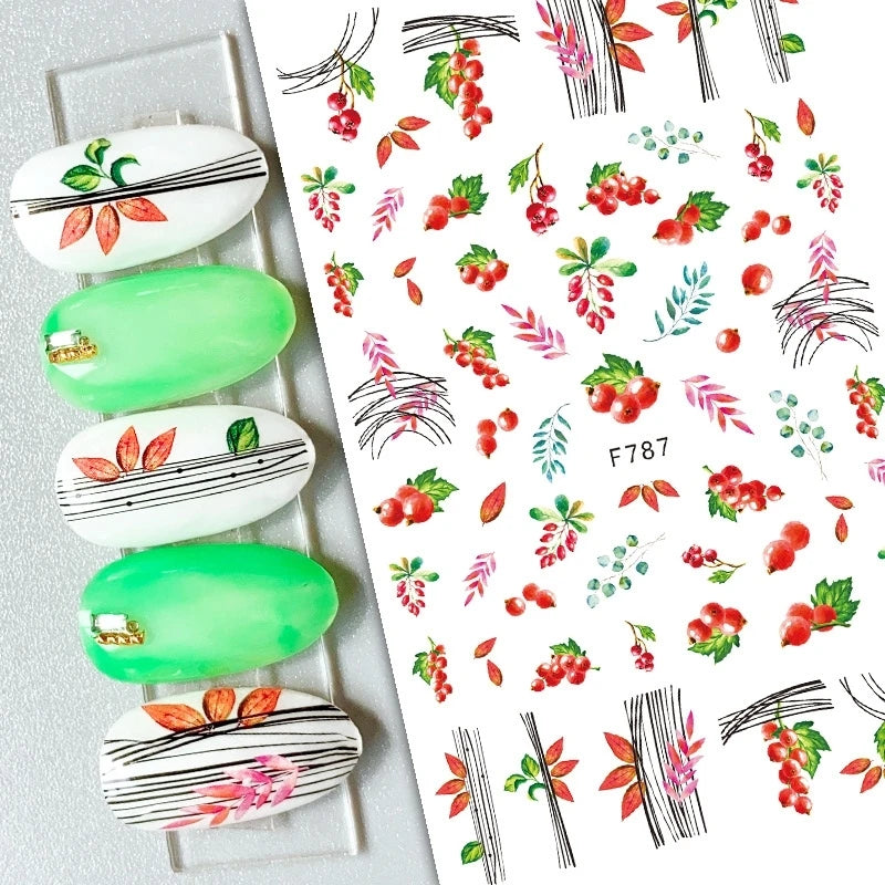 3d Nail Art Decals Grey Dry Florals Watercolor Nuance Flowers Adhesive Sliders Nails Stickers Decorations For Manicures Tips