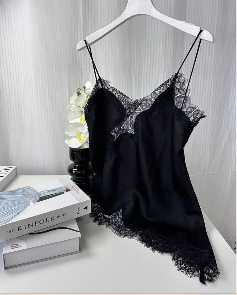 MUJER Black Lace Tops for Women Camisole Sexy Backless Tops Woman 2025 Summer Sleeveless Women's Tops Straps Beach Top Female