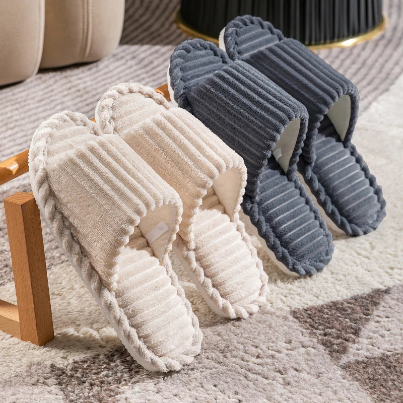 Open-Toe Breathable House Slippers for Women, Non-Slip Indoor Flat Comfort Striped/Solid Bathroom Slides for Hardwood Floors