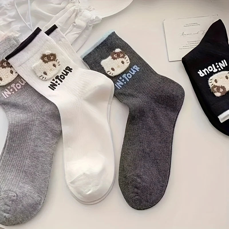 4 Pairs Hello Kitty All-Match Autumn Winter Style Women'S Skin-Friendly Soft Comfortable Cute Sweet Cartoon Casual
